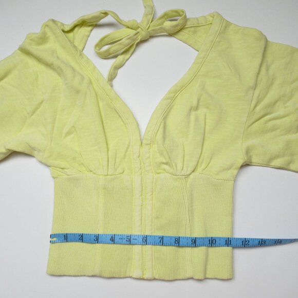Anthropologie Pilcro Long-Sleeve Cropped Sweatshirt Yellow Chartreuse XS - Picture 5 of 9